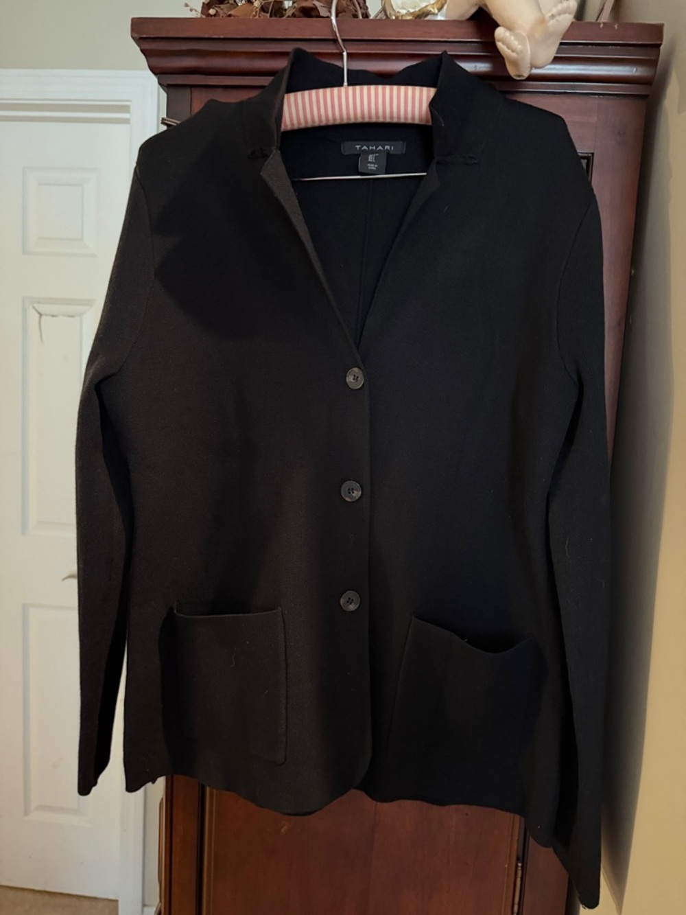 Tahari Black Button-Front Blazer with Patch Pockets NWOT